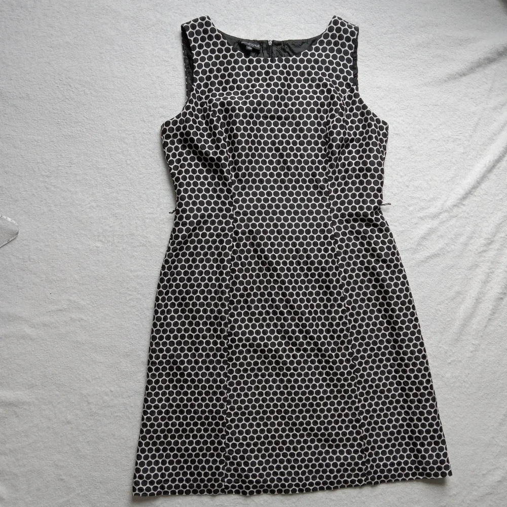 DUE per DUE Veste Silver & Black Dot Sleeveless Silk Dress size 14